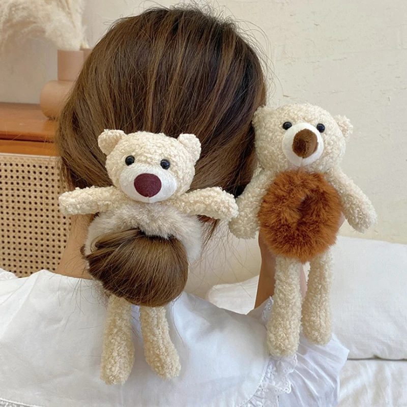 

Kawaii Women Elastic Hair Rubber Cartoon Plush Bear Rabbit Scrunchie Ponytail Decorate Hair Bands Kawaii Hair Accessories