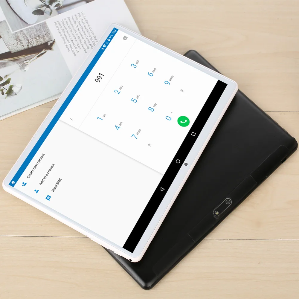 Планшет Android 7.0 с диагональю экрана 10,1 дюйма, 3G телефонией, четырехъядерным процессором, 32 ГБ памяти, двумя слотами для SIM-карт, Wi-Fi, Bluetooth 4.0, GPS и защитным стеклом 2.5D.