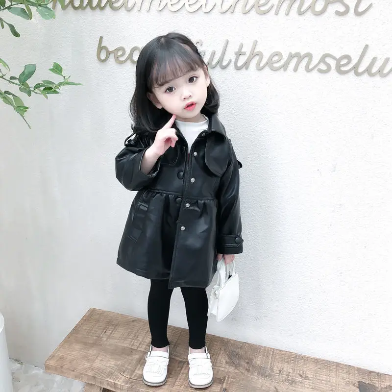

Children's GIRLS leather new girl autumn jacket soft leather trendy girl baby princess top CLOTHES