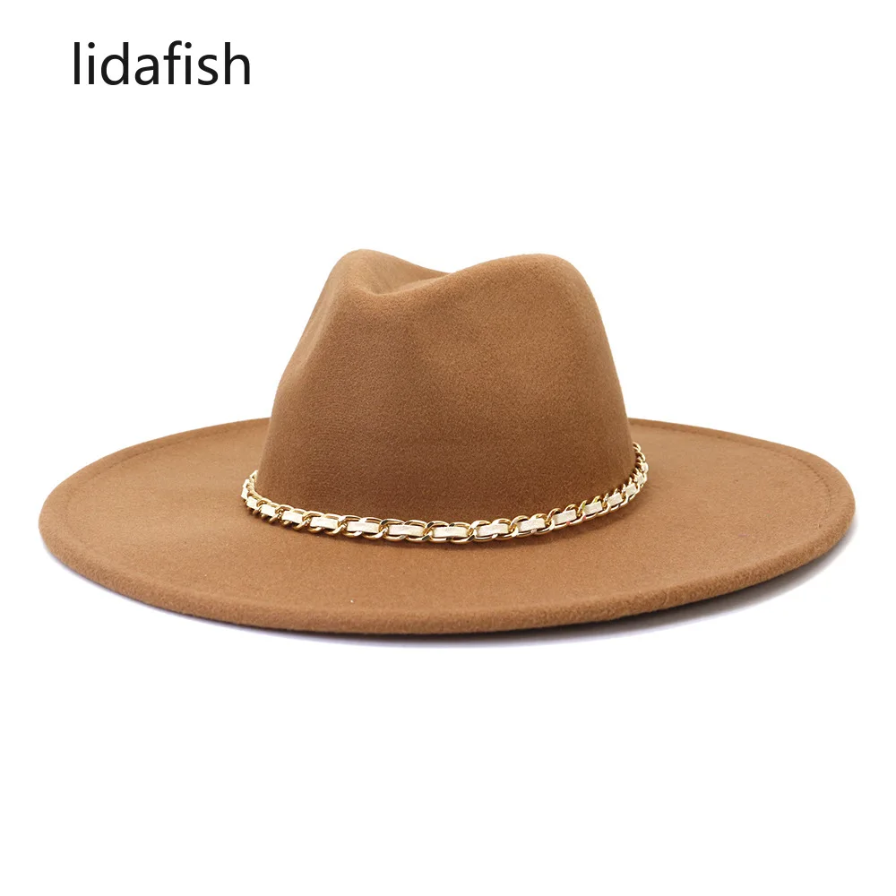 

lidafish 2022 New 9.5cm Wide Brim Fedora Hats For Women Panama Felted Jazz Hat Winter Church Wedding Hat Sombreros De Mujer