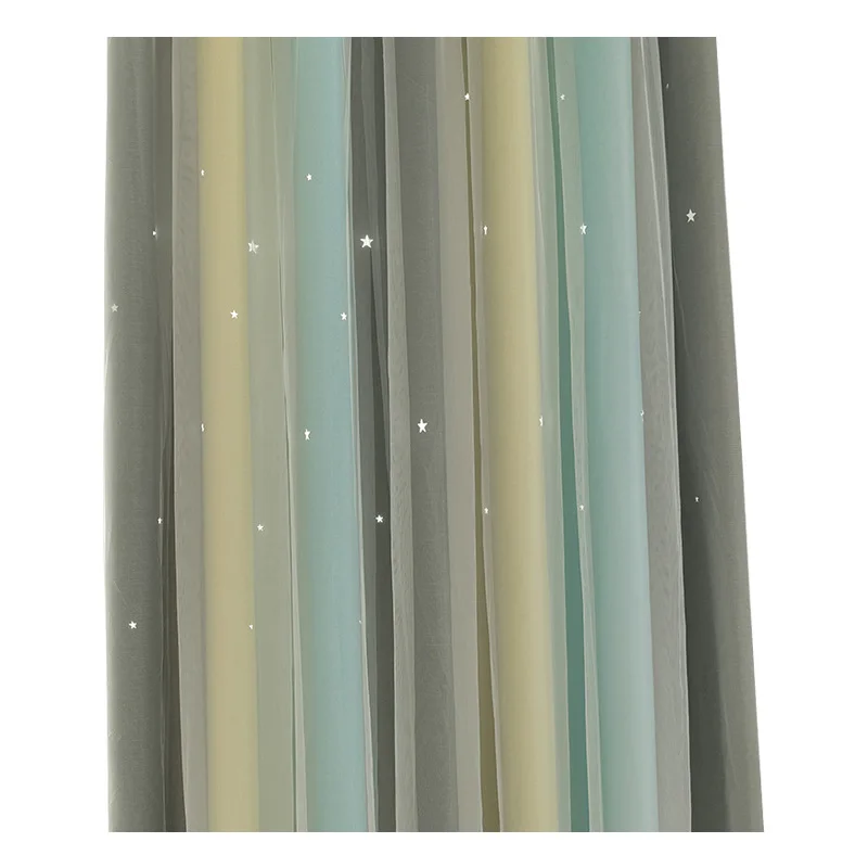 

Nordic Style Gradient Stripes Hollow Stars Blackout Curtains Voile Drapes Blue Gradient Blackout Curtain for Living Room Bedroom