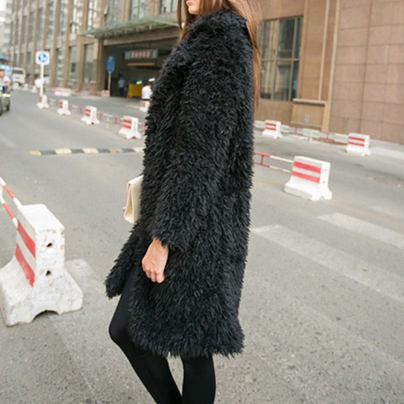 

Winter Women Long Sleeve Warm Coat Female Solid Color Casual Thicken Outwear Casual Loose Turn Down Collar Long Coats