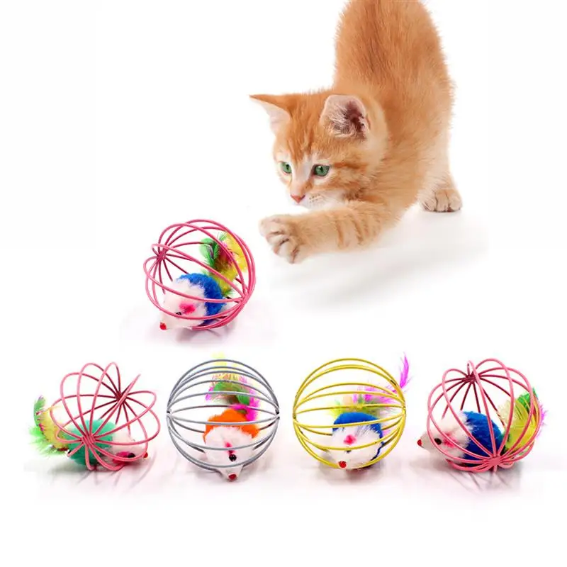 

1pc Cat Toy Mouse Cage Toys Pet Supplies Hollow Training Kitty Interactive CatTeaser Toy for Kitten Pet Interaction Random Color