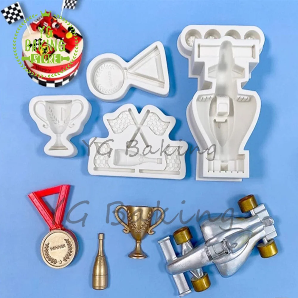 Dorica New 4 Styles Racing Car/Flags/Trophies/Medals Silicone Mold Chocolate Cake Mould Cake Decorating Tools Kitchen Supplies