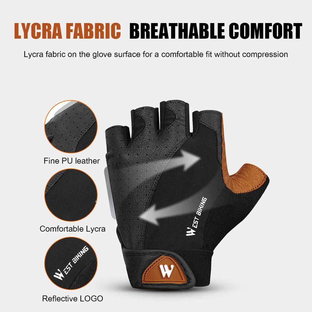 

WEST BIKING Half Finger Cycling Gloves Breathable Anti Slip Bike Gloves Anti-shock Bike Bicycle Motorcycle Sports Gloves