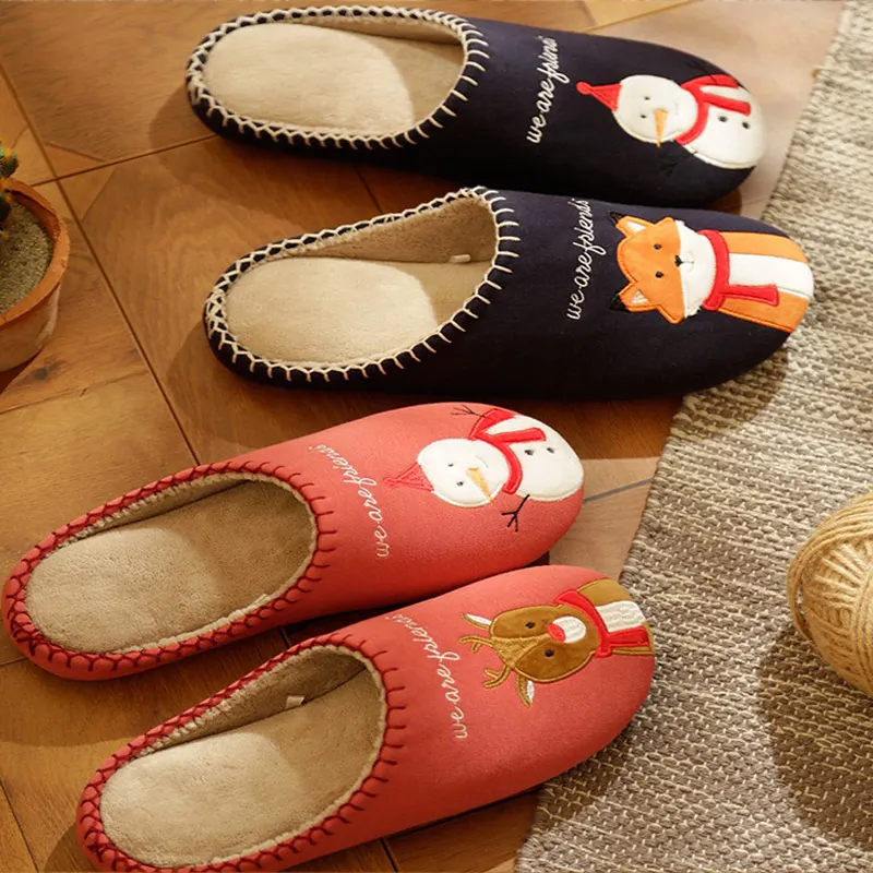 

Women Winter Home Indoor Floor Slippers Ladies Cartoon Cute Christmas Snowman Non-slip Male Female Couples Warm Cotton Slipper