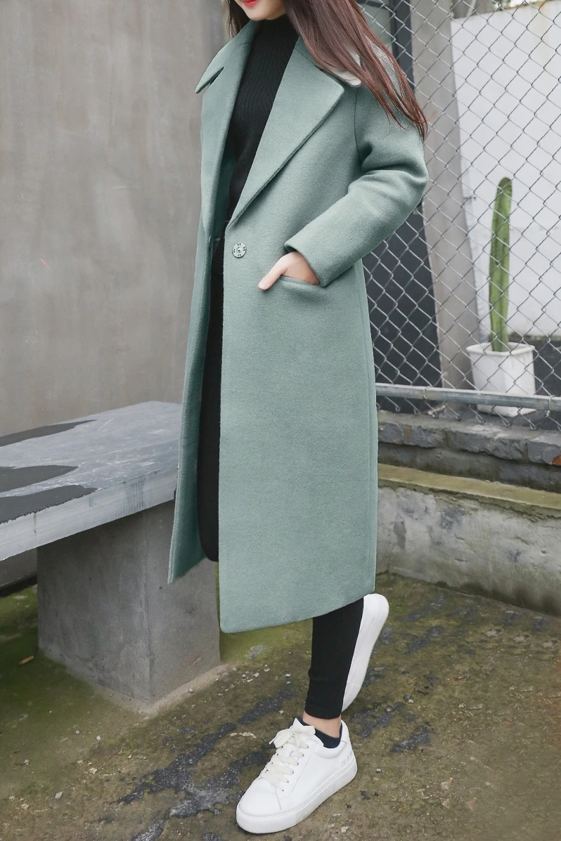 

new autumn women's over the knee wool coat coat Korean version of the long section loose thin section lapels jacket female wild