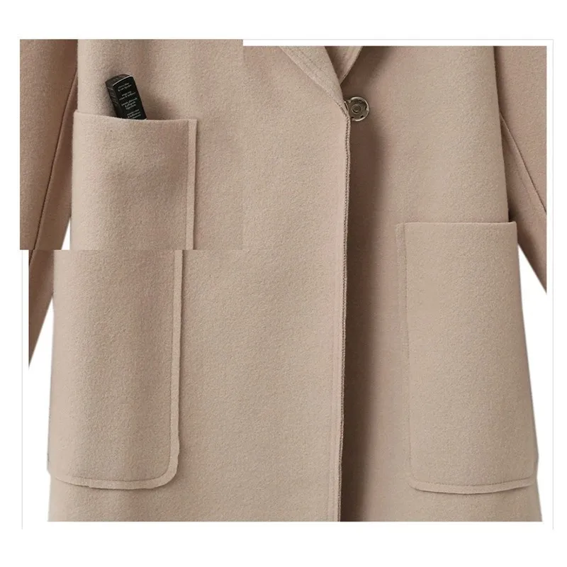 Длинное повседневное однотонное кашемировое пальто с отложным воротником