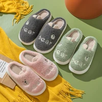 winter women home cotton slippers coay faux fur slides couple outdoor indoor shoes cartoon bear soft furry slippers with ears