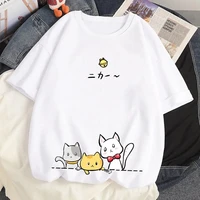 100 cotton o neck loose short sleeved t shirt female harajuku anime y2k summer clothing kawaii space cat print t shirts tops