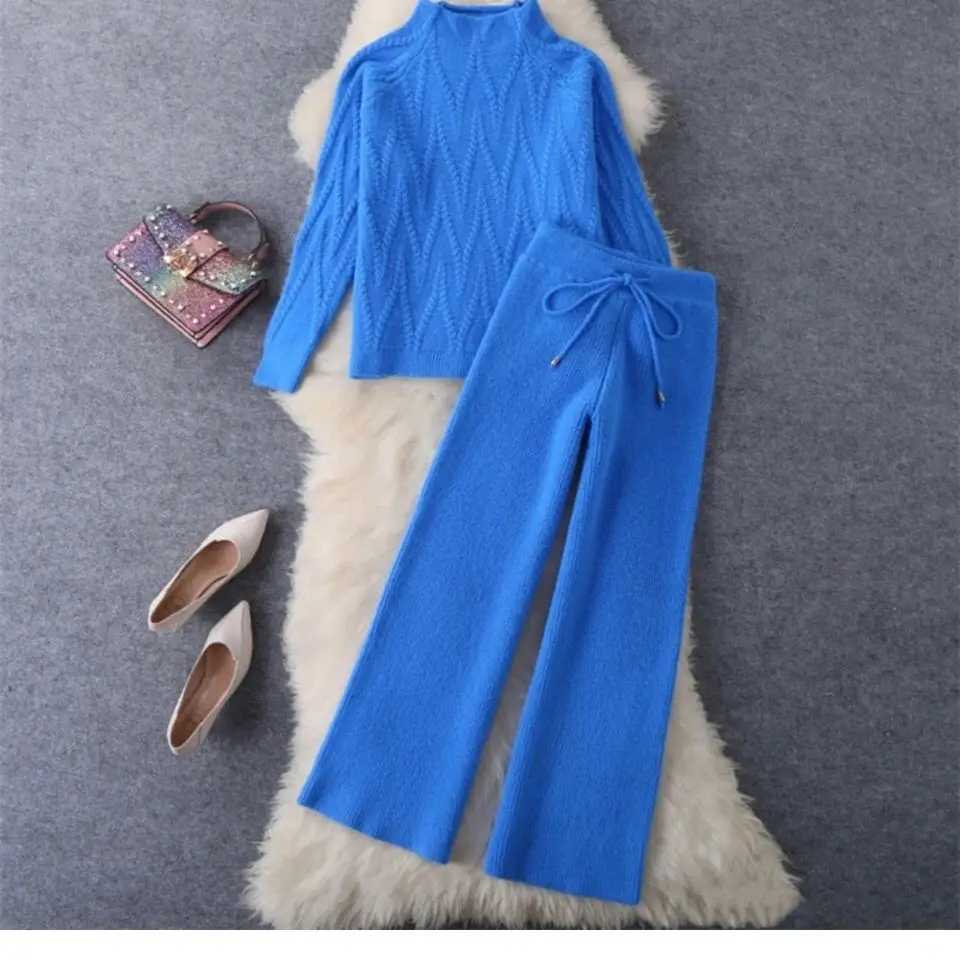 Однотонные модные осенне-зимние вязаные комплекты Розовый пуловер с коротким