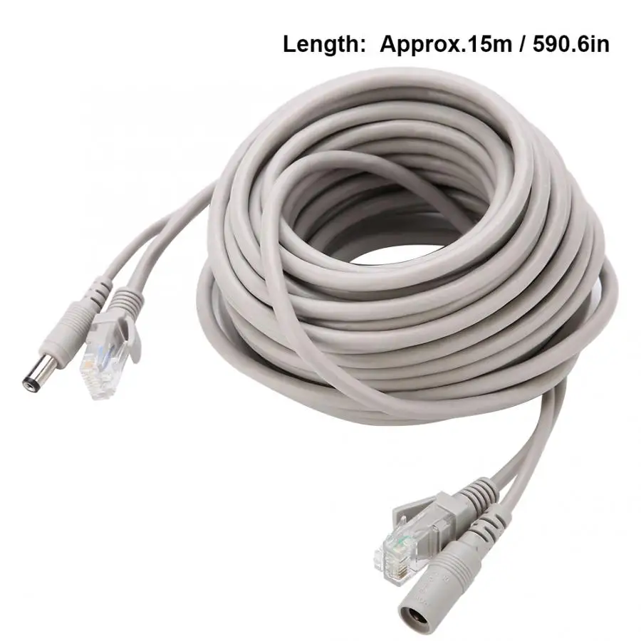 Трансмиссия кабели 15 м RJ45 + DC Ethernet CCTV кабель для ip камер система NVR 10 Мбит/с/100