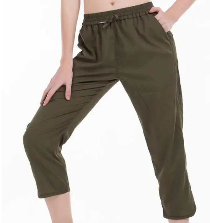 Army Green Monbeeph брюки женские эластичные спортивные штаны с завязками черные повседневные женские s женская комбинированная одежда 8/9 брюки - Цвет: Army Green
