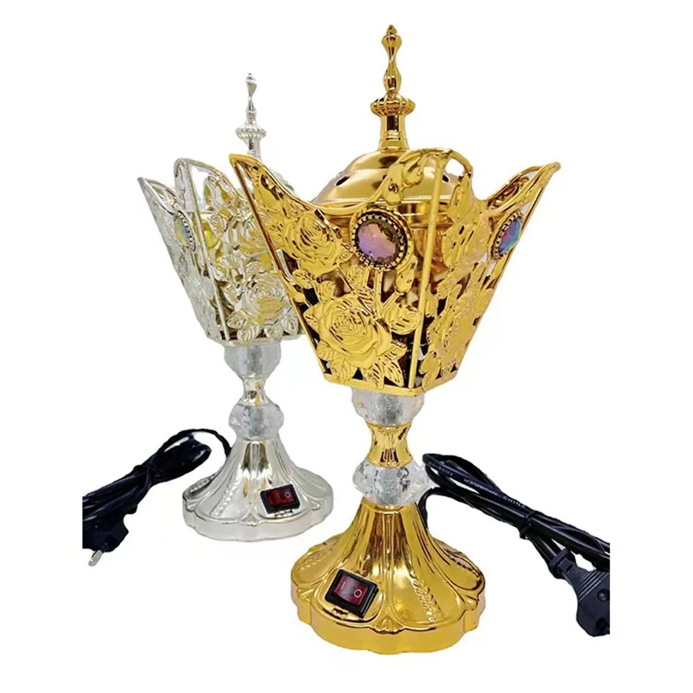 

Arabian Incense Diffuser With Lid Bakhoor Oud Burner Bakur Metal Mini Sandalwood Electric Mabkhara Craft Gift Home Decor