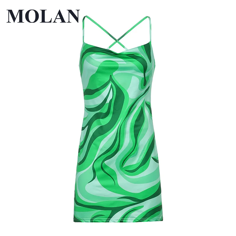 

Woman Summer New Abstract Long Dress Seagrass Print Green Slash Neck Small Sling Spaghetti Sexy Hot Sale Female Chic Vestido