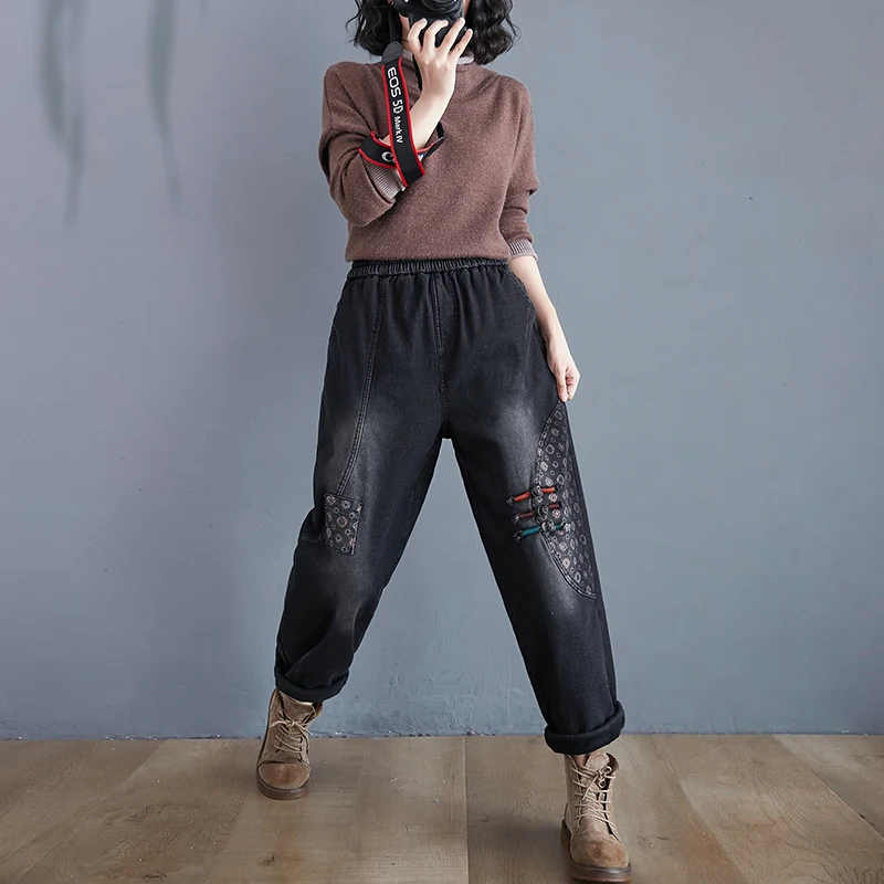 В этническом стиле Стиль Ретро лягушка джинсы в пэчворк женская обувь с