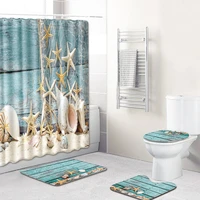marine life printed shower curtain set waterproof bathroom shower curtain non slip bath mat toilet cover bathroom home decor