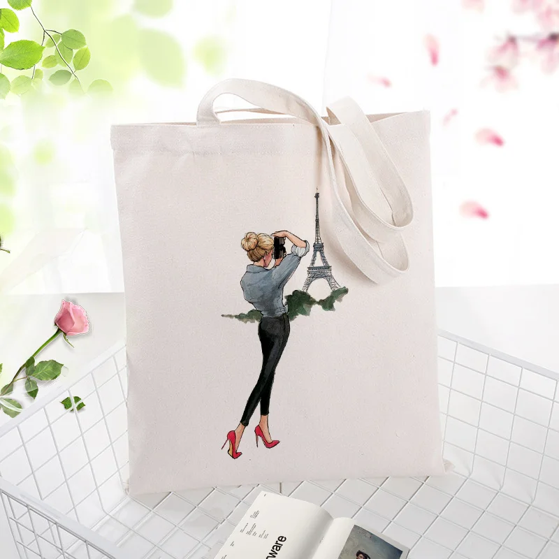 Картина из Парижа Холщовая Сумка сумка для повседневного использования текст