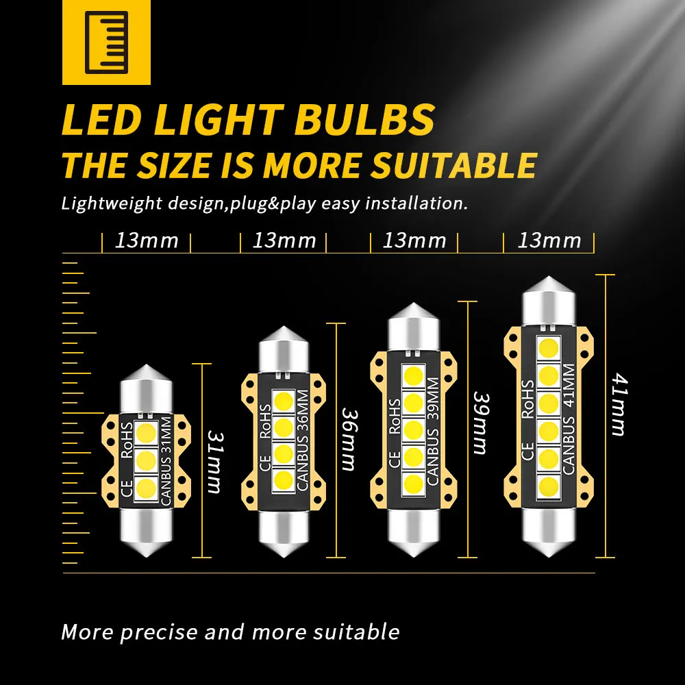 Светодиодсветодиодный лампы DXZ C5W C10W 10 шт. Canbus Festoon-31MM 36 мм 39 41 чип 3030 купольная