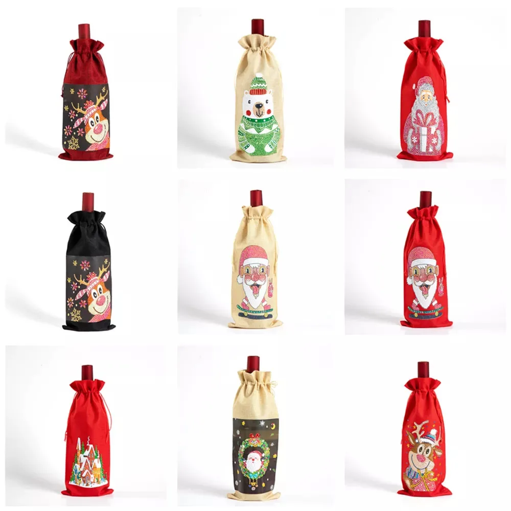 Бриллиантовый рисунок Рождество чехол для винной бутылки сделай сам с