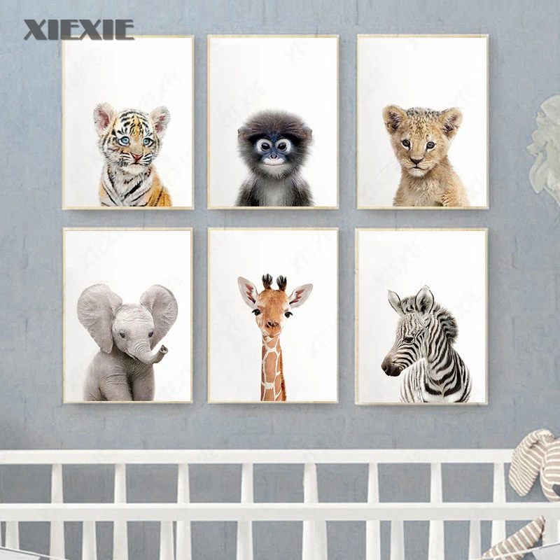 

Cute Animal Wall Art Posters Tiger Lion Posters and Prints Elephant Giraffe Canvas Painting for Kids Room Living Room Decor