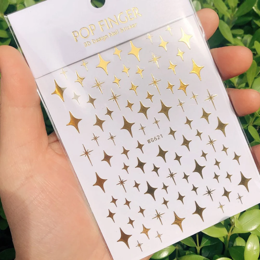 1 Sheet 10X9cm Four-pointed Star Sticker 3D Back Glue Nail Art Decoration DIY Laser Adhesive Decals Nail Ornament Stickers OR-S7