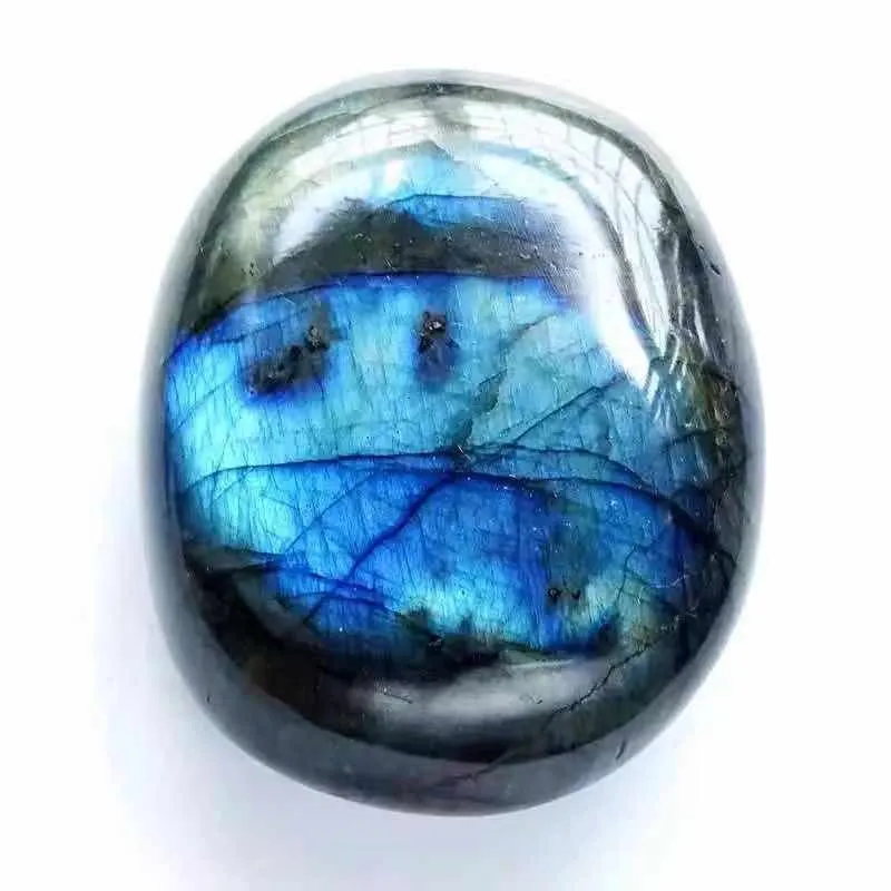 

MOKAGY 90g-110g Natural Raw Rock Flashy Blue Fire Labradorite Crystal Polished Palm Stone 1pc