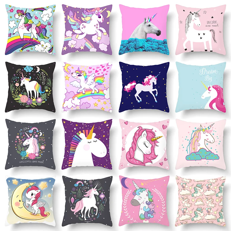 Декоративная наволочка для подушки с мультяшным единорогом плюшевая диванной