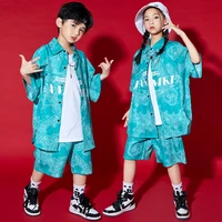 kid cool hip hop clothing geometry oversized harajuku shirt top streetwear summer shorts for girl boy jazz dance costume clothes