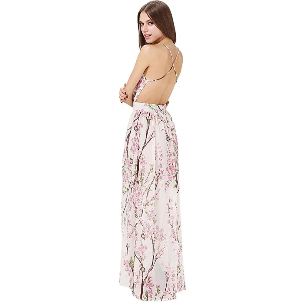 Robe de plage femme ete 2020 женское шифоновое платье без рукавов с открытой спиной макси