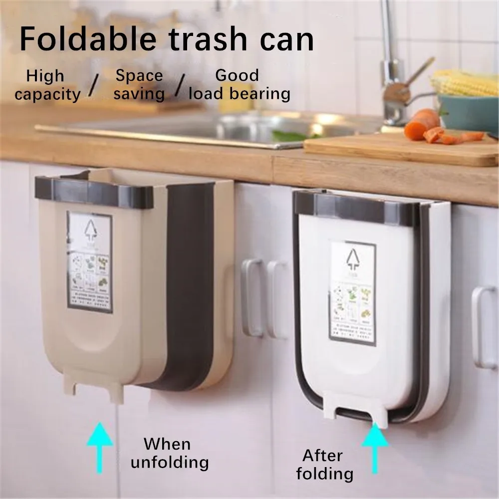 

Creative Kitchen Folding Trash Can Cabinet Door Hanging Garbage Can Wall-Mounted Waste Storage for Kitchen Accessories Trash Bin