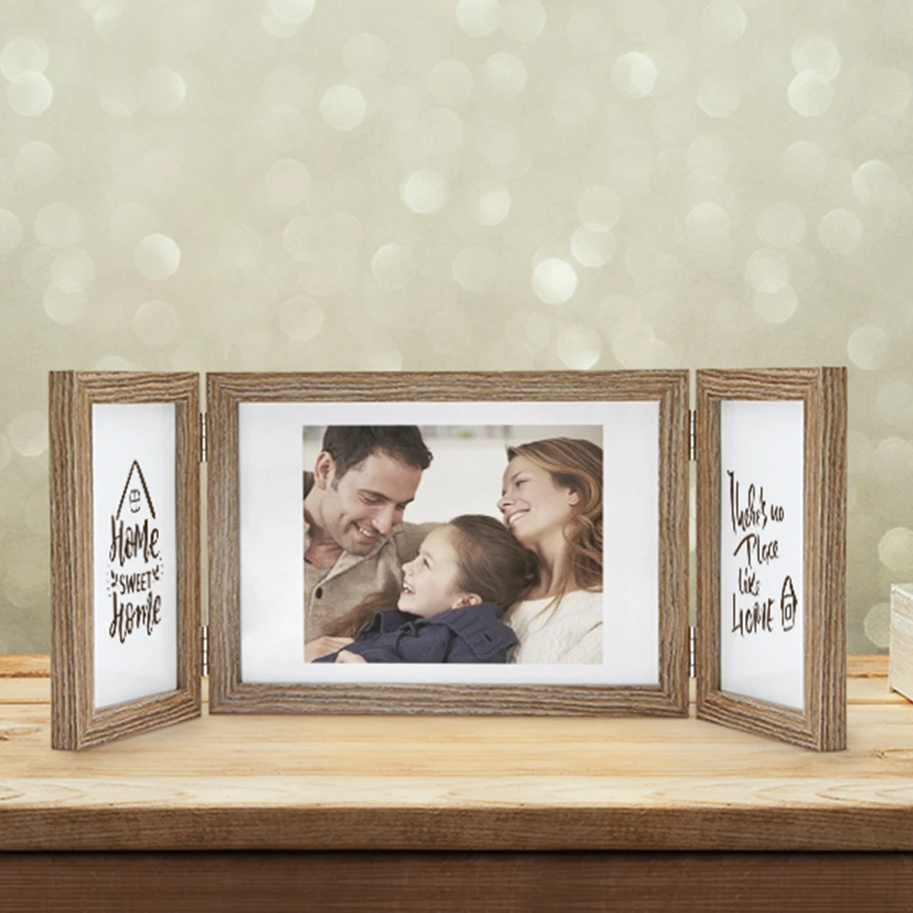 

Wooden Grain Triple Photo Frame Multi Rustic Brown 4x6 5x7 Hinged Fold Picture Frames Family Wedding Mother's Day Easter Gifts