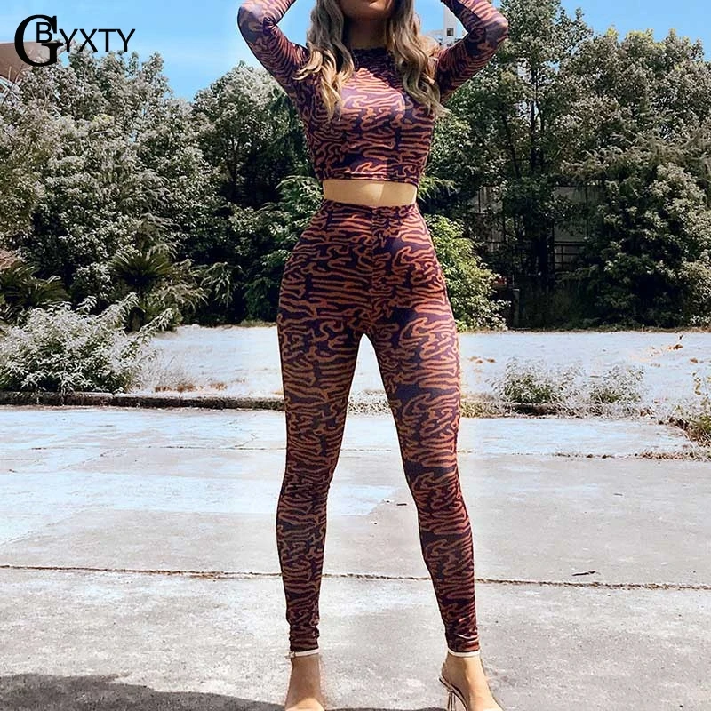 GBYXTY осенний спортивный костюм из 2 предметов с принтом Футболка длинными