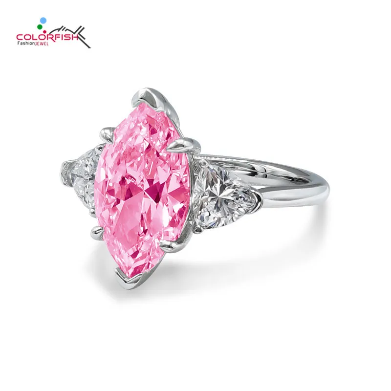 

COLORFISH 4ct Pink Marquise Cut cz Zirconia Three Stone Luxury Engagement Rings 925 Sterling Silver For Women Fine Jewelry ​Gift