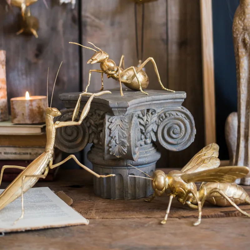 

RETRO HOME STATUE SCULPTURE RESIN GOLDEN GIANT INSECT ORNAMENTS DECORATION BEE STING ANT HOME DECOR ACCESSORIES GIFT R3976