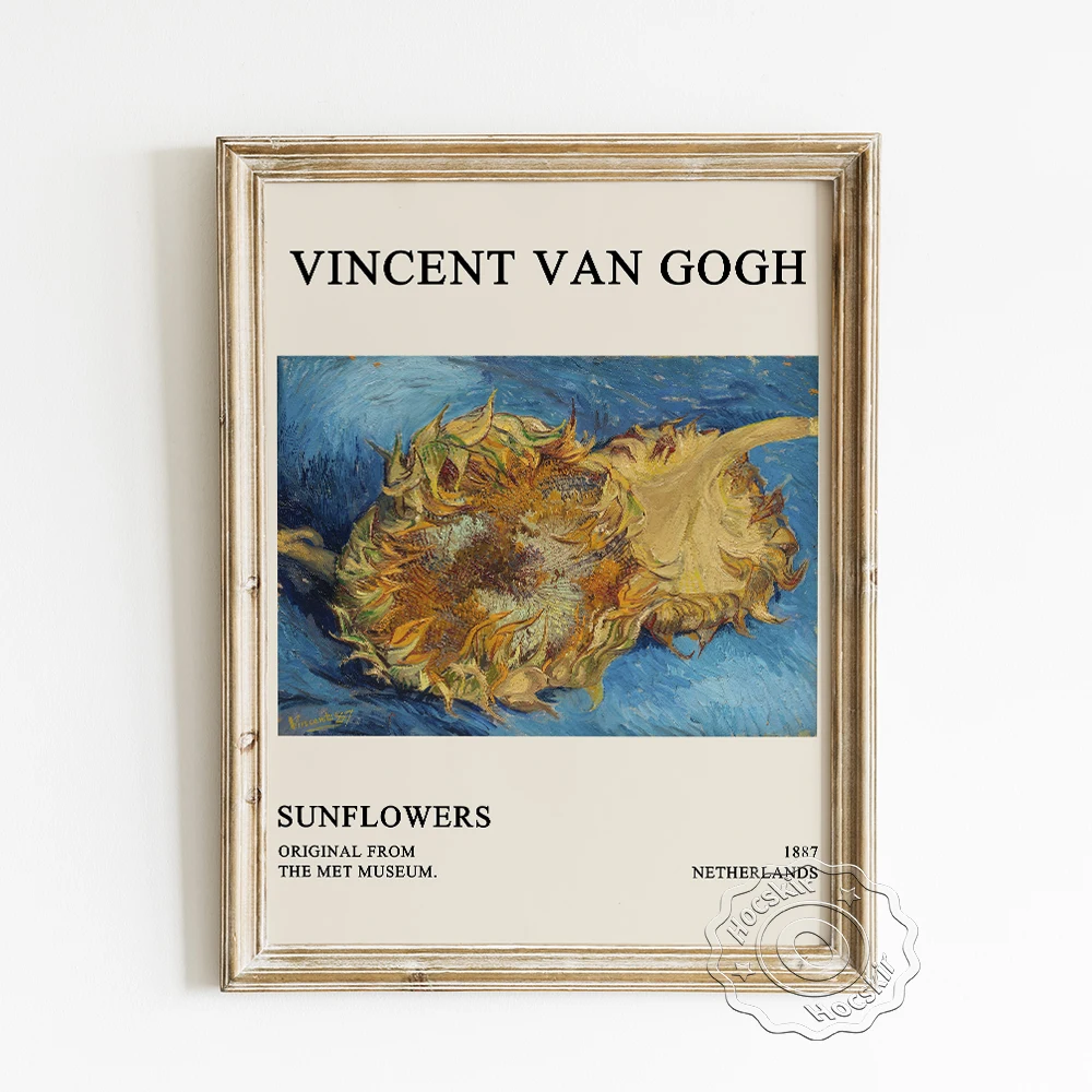 

Vincent Van Gogh Exhibition Museum Poster, Two Cut Sunflowers Canvas Painting Wall Stickers, Vintage Flora Art Prints Home Decor
