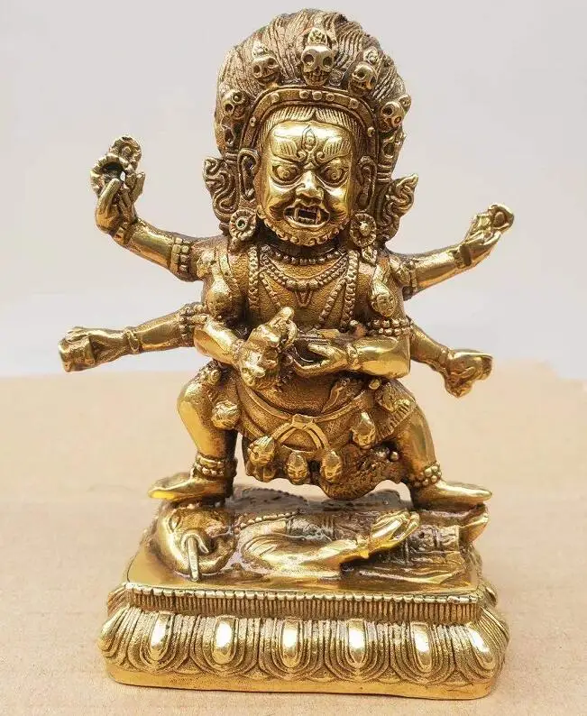 Тибетский буддизм Серебряный 6 рук Ваджра-Махакала Dorje Vajrapani статуя бога Будды |