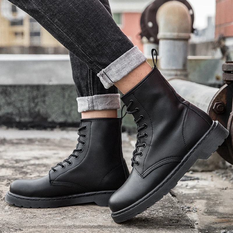 Ботинки мужские короткие из натуральной кожи на шнуровке удобная Уличная обувь