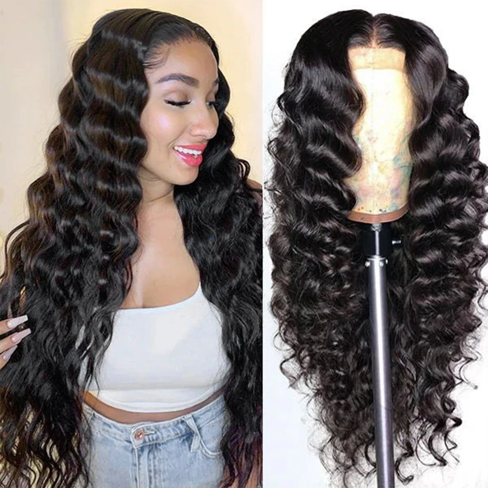 

Aircabin 30 Inch Loose Deep Wave 13x4 Lace Front Wig Brazilian Remy Natural Color Human Hair Lace Closure Wigs For Black Women