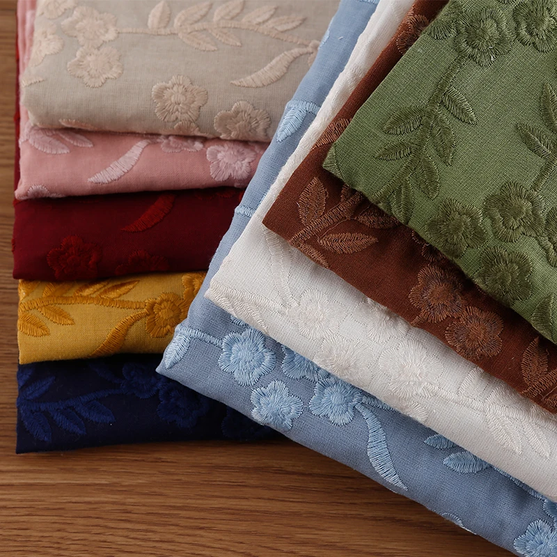 

130cm Width Ramie Cotton Flower Embroidered Fashion Hand Made Luggage Clothing Pillow Fabric