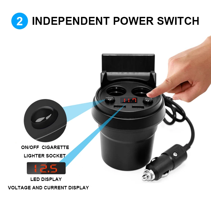 Автомобильное зарядное устройство 5V 3.1A с двумя USB и адаптером для прикуривателя