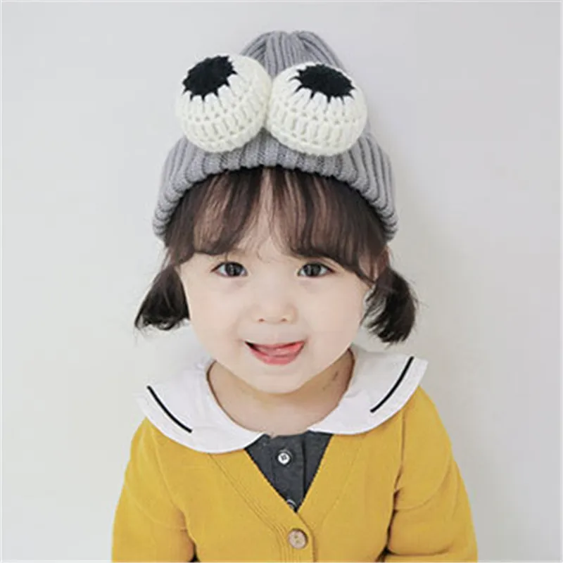 2019 зимние серые милые детские шапки с большими глазами теплые унисекс для