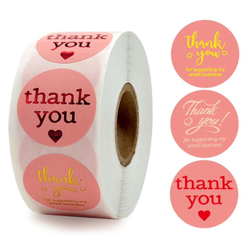 

500PCS/roll Thank you sticker for supporting business labels sticker pink gold sticker package decoration stationery supply