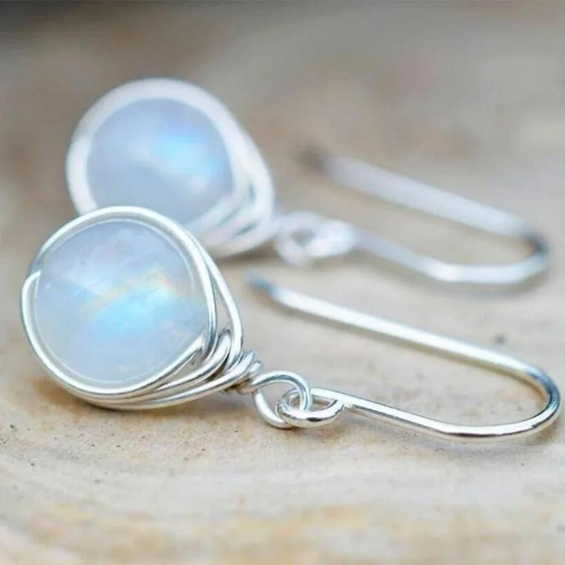 Женские длинные висячие серьги Vi G0J8 с фиолетовым и белым лунным камнем простые