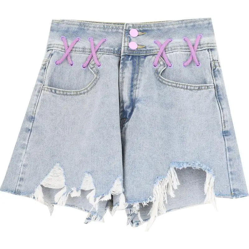 

Shorts Women Denim Solid Bandage Button Fly High Waist Autumn Pocket Chic Streetwear Trendy Leisure Vintage Ulzzang Retro New