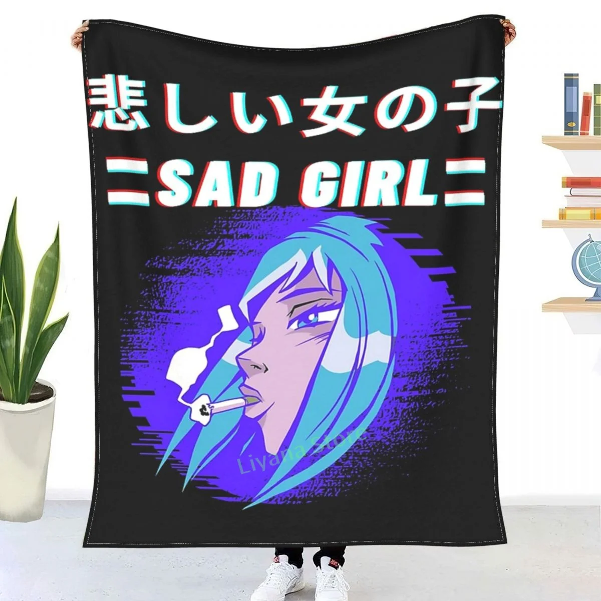 

Sad Girl Smoking Anime Girl Throw Blanket 3D printed sofa bedroom decorative blanket children adult Christmas gift