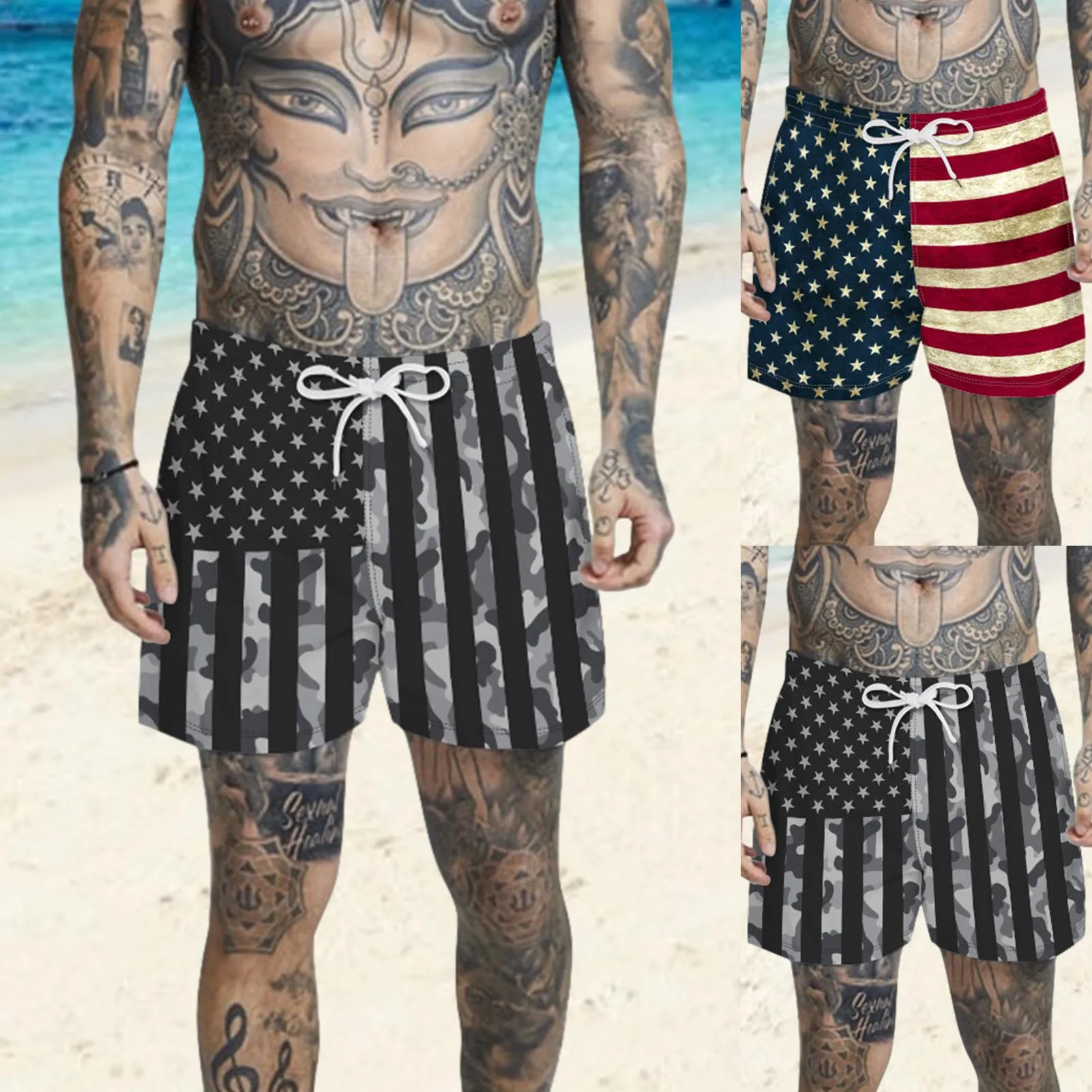 

Пляжные плавки с принтом американского флага и эластичным поясом, плавки для плавания, быстросохнущие пляжные шорты для серфинга и активно...