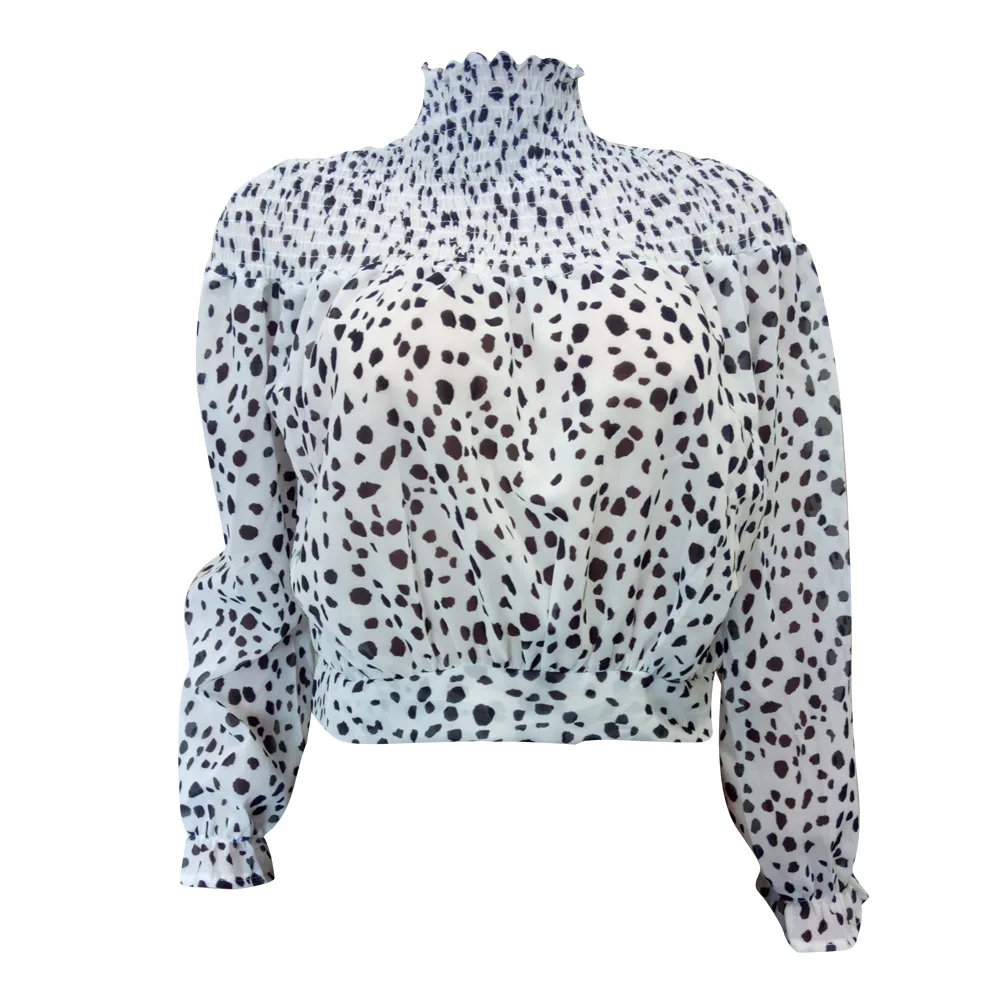 Женская шифоновая блузка с длинным рукавом-фонариком и высоким воротником |