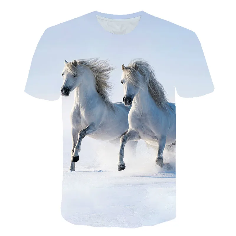 

Fashion Summer New Style 3D Printing Animal White Horse Male/Female T-shirt Street Classic Wild Personality Loose Oversize 6XL