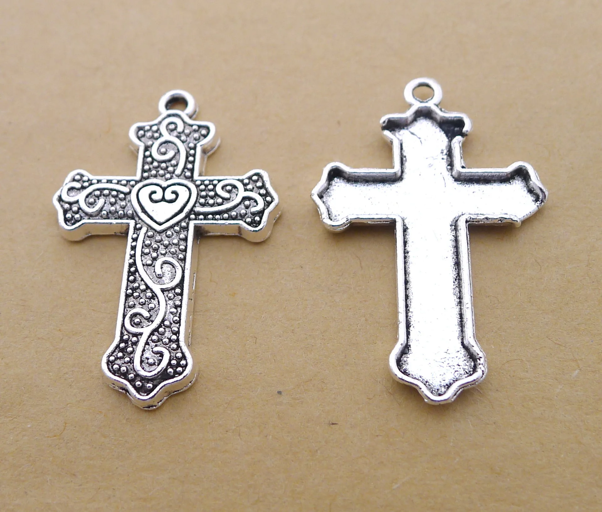 

Charm for making jewelry 5pcs 33x22mm antique silver color cross charms
